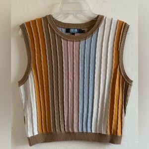 Antropologie Eva Franco Neutral Motif Shimmer-Striped Wool Blend Sweater Sz L